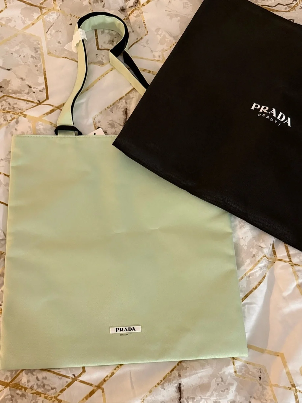 Prada Mint Green Nylon Tote with Black-Trim Straps